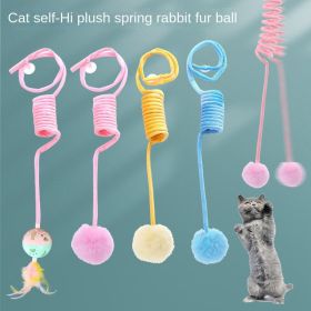 Pet cat toy self hi cat hair ball plush spring toy Jingle Bell Toys (colour: Blue spring ball, size: routine)