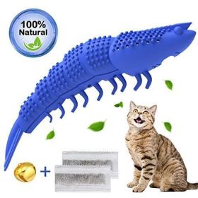 Lobster Shape Cat Toothbrush Interactive Chewing Catnip Toy Dental Care for Kitten Teeth Cleaning Leaky Food Device Natural Rubber Bite Resistanc (Color: Blue)