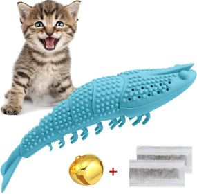 Lobster Shape Cat Toothbrush Interactive Chewing Catnip Toy Dental Care for Kitten Teeth Cleaning Leaky Food Device Natural Rubber Bite Resistanc (Color: light blue)