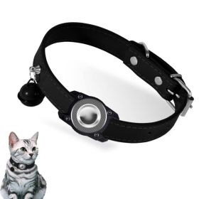 For AirTag Tracker Waterproof Protection Case Pet Leather Collar (Type: Pet Supplies, Color: Black)
