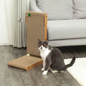 Indoor Cat Scratching Board for Small to Large Cat, Corrugated Board-Covered Cat Scratcher, Cat Scratching Pad with Bell and Built-in Toy (Color: Brown)
