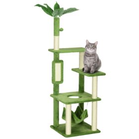 PawHut 56 Cat Tree For Indoor Cats With Hammock, Cat Tower With Scratching Post, Platforms, Play Ball And Anti-tipping Device, For Indoor Cats, G (Color: Green)